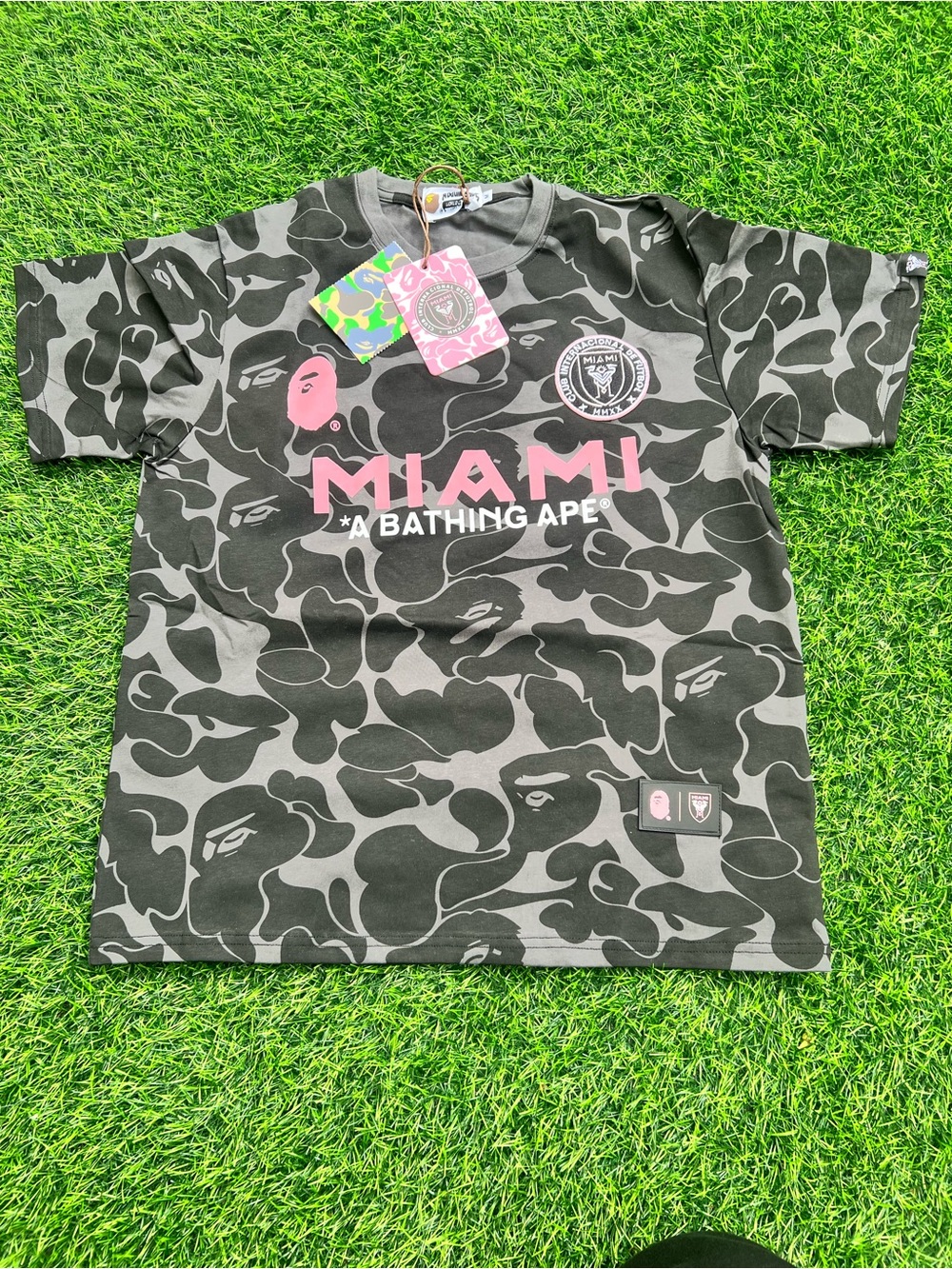 Bape Miami Camo T-Shirt in Black with Pink Logo